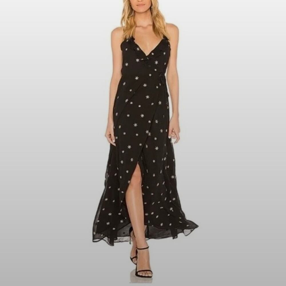 Lovers + Friends Nostalgia Dress - Maxi Wrap Dress - Black + Gold - Size XS